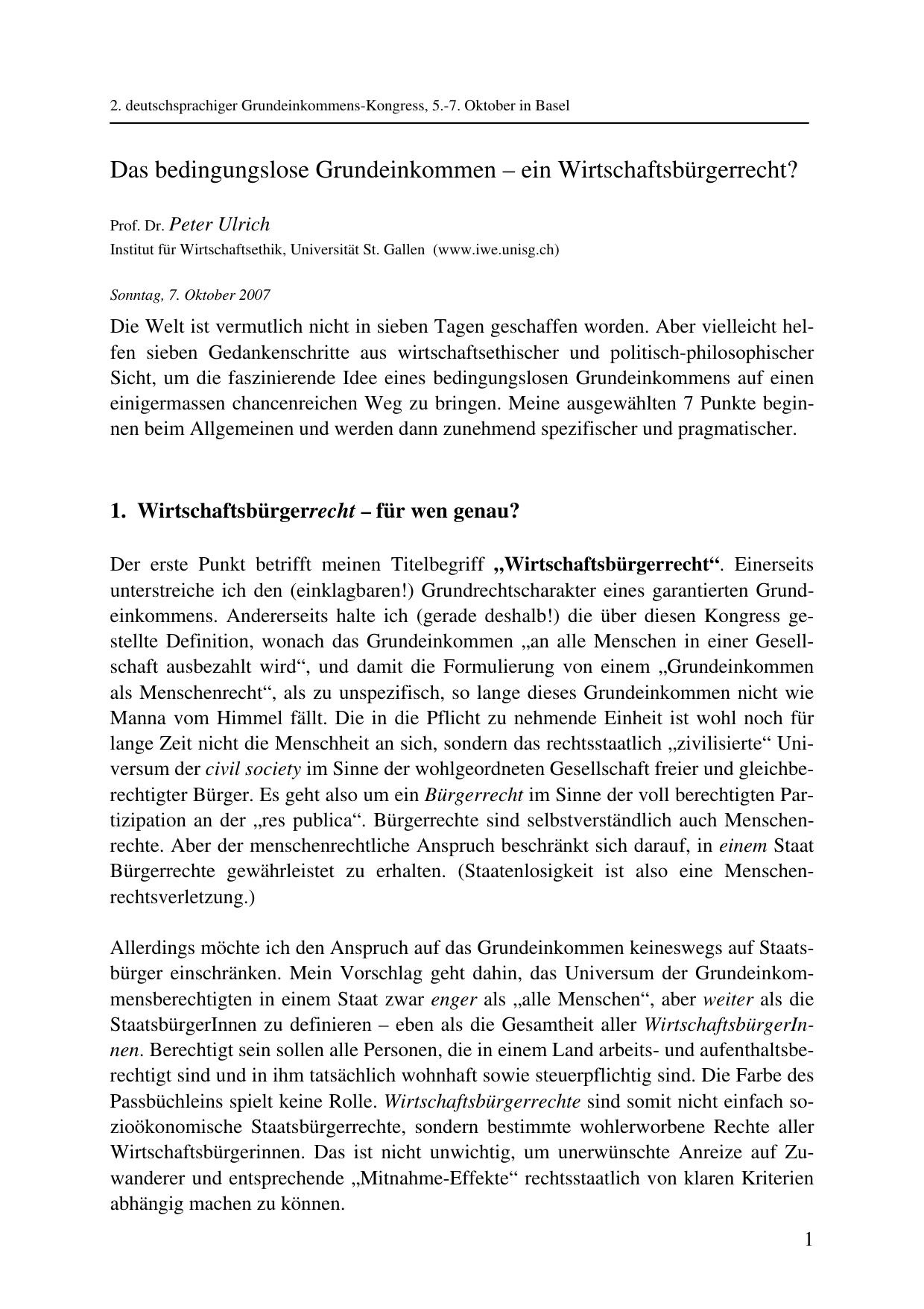 Das bedingungslose Grundeinkommen