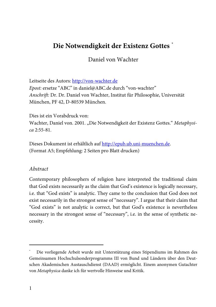 Die Notwendigkeit der Existenz Gottes