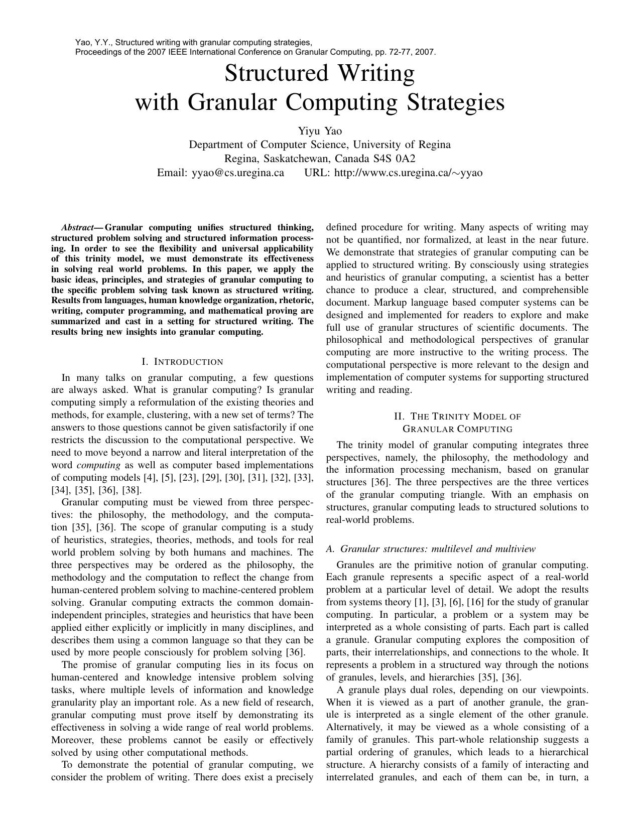 Structured Writing & Granular Computing Strategies