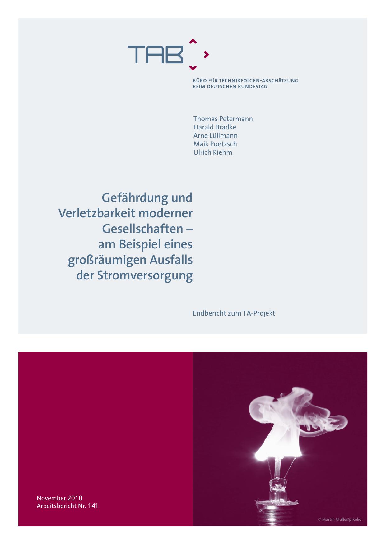 Gefährdung und Verletzbarkeit moderner Gesellschaften - am Beispiel eines großräumigen Ausfalls der Stromversorgung